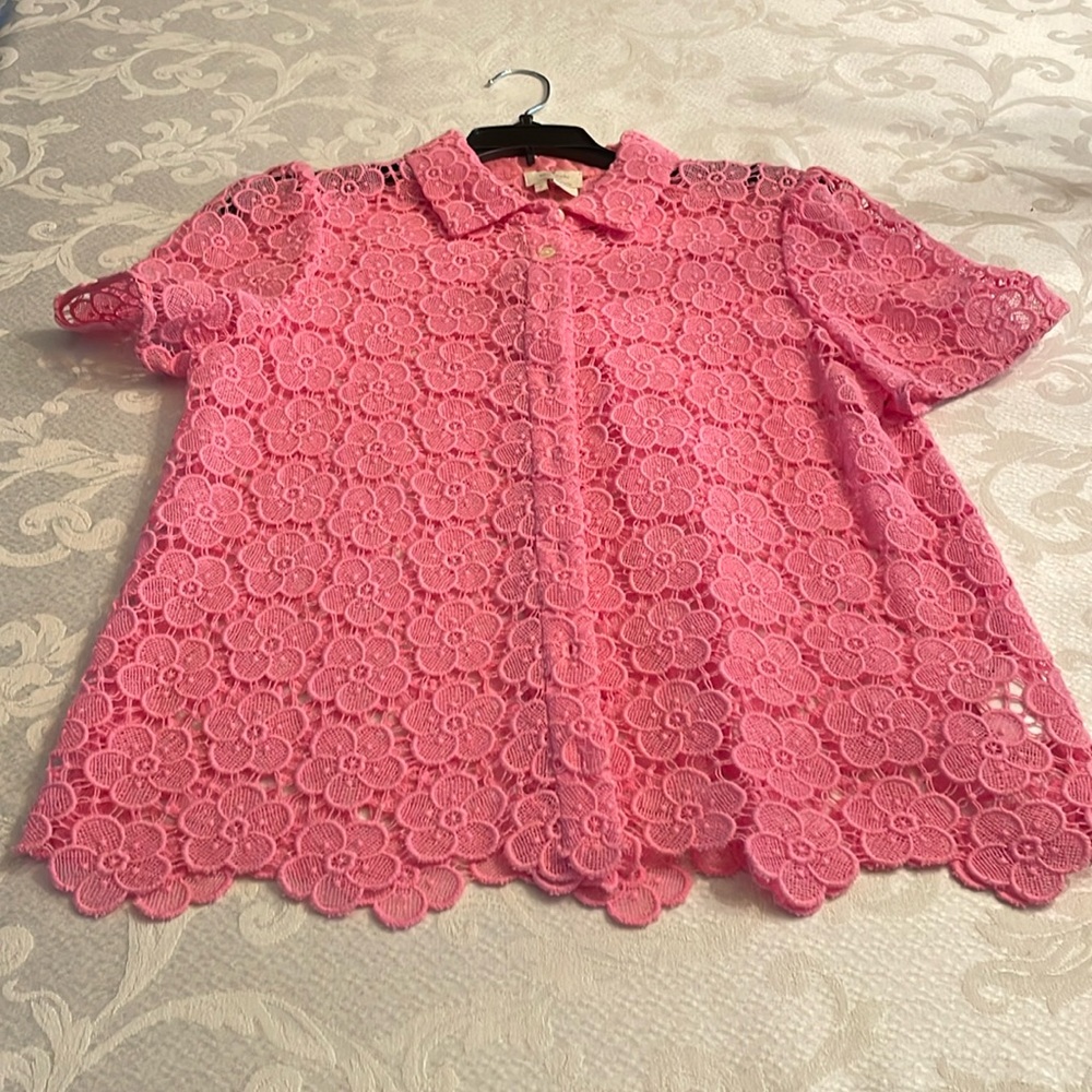 Kate spade short sleeve 100% cotton lace blouse button down